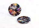 4 Large Round Pendants, Acetate Pendant Tortoise Shell Supply, Dark Marble Resin, Acrylic Drops, Colorful Tortoise Findings, CN035-35-DMC
