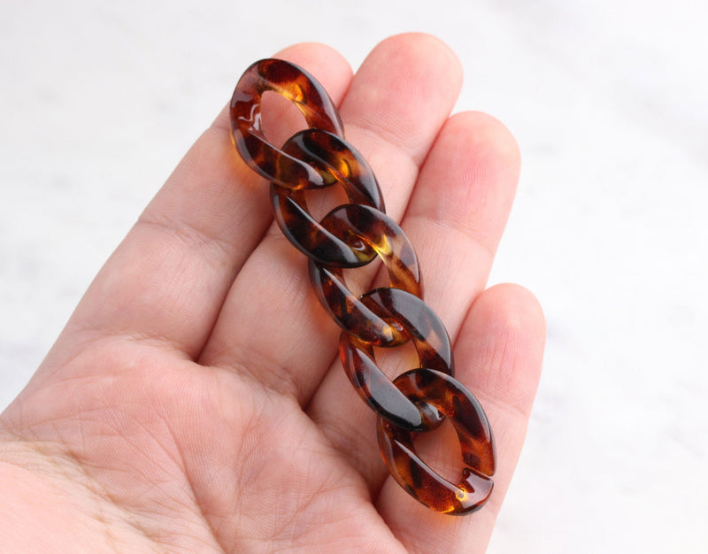 1ft Tortoiseshell Chain Links, 24mm, Rich Brown Acrylic, Chunky, For Purse Handles