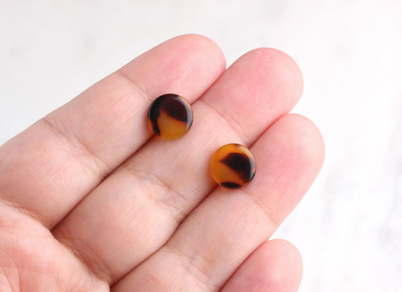 Tortoise Shell Earring Findings, 1 Pair, Acrylic Acetate Discs, Small Circle Stud Earrings Tortoiseshell Jewelry, Pebble Studs, EAR033-10-TT
