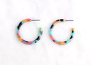 Multicolor Tortoise Shell Hoops, 1 Pair, Blue Green Pink Yellow, Resin Hoop Earrings Findings, Acrylic Acetate Jewelry Supply, EAR034-30-TPY