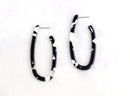 Oval Hoop Earrings Supply, 1 pair, Black and White Tortoise Shell Hoops Acetate Jewelry Findings, Animal Print, 2 Inch Hoops, EAR020-53-BW