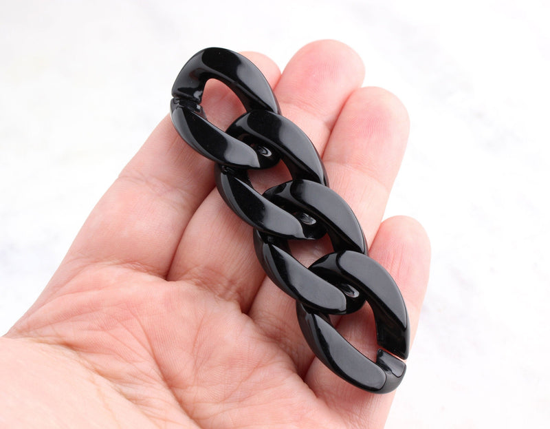 1ft Glossy Black Acrylic Chain Links, 30mm, For Purse Straps and Necklaces