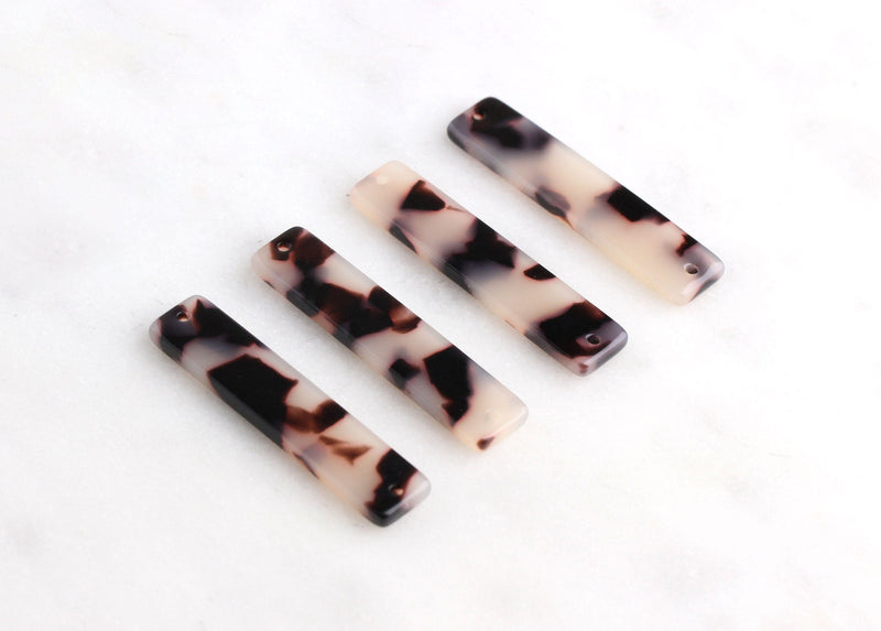 4 Straight Bar Connectors for Necklaces, 2 Holes, Blonde Tortoise Shell, Horizontal Rectangle Links, Cellulose Acetate, 35 x 7.5mm