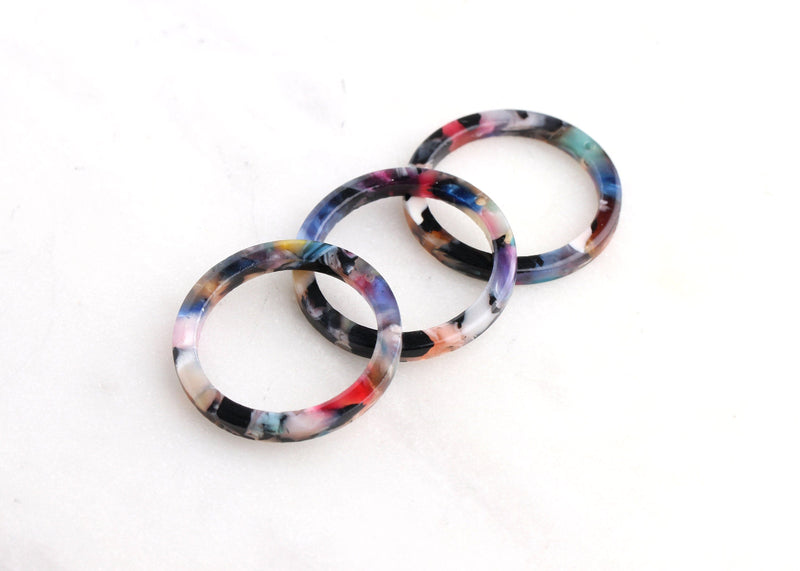 4 One Inch Ring Links, Colorful Tortoise Acetate Charms, Thin Flat Ring Bead, Faux Tortoise Shell Ring Connector, Resin Marble RG038-24-DMC