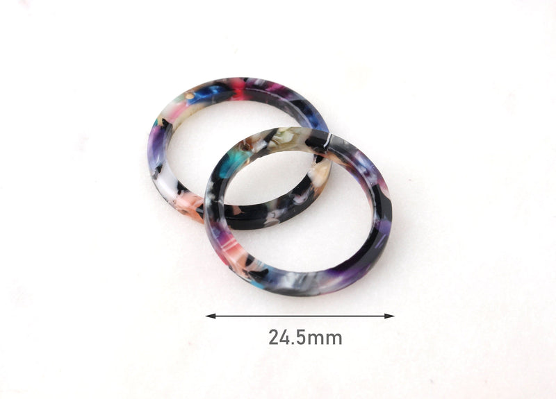 4 One Inch Ring Links, Colorful Tortoise Acetate Charms, Thin Flat Ring Bead, Faux Tortoise Shell Ring Connector, Resin Marble RG038-24-DMC