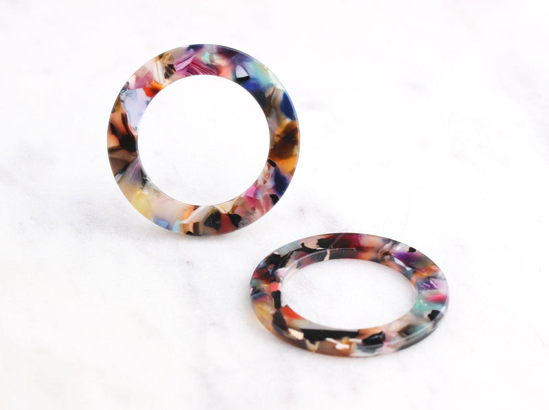 2 Large Ring Connectors, Multicolor Tortoise Shell, RG041-38-RNW