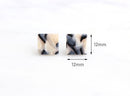 4 Ivory Tortoiseshell Earring Stud Blanks, Light Brown Earrings Black Beige White Acetate Square Stud Earrings Resin Tortoise, LAK026-12-ABN
