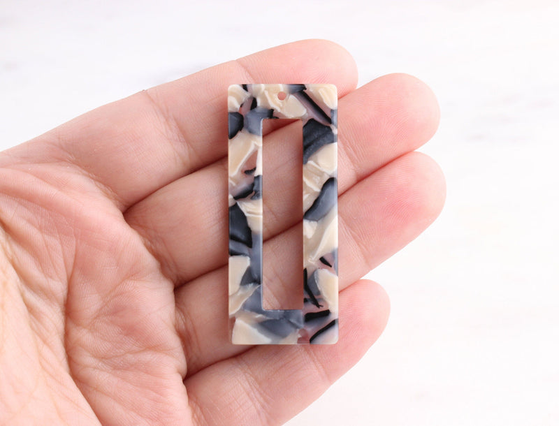 Bold Rectangle Shell Rings 2 Flat Rectangle Rings, Ivory Tortoise Shell, DX014-50-ABN