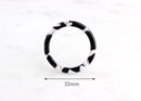 2 Round Ring Connectors, 1 Hole, Black and White Tortoise Shell, Cellulose Acetate, 32mm