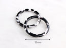 2 Round Ring Connectors, 1 Hole, Black and White Tortoise Shell, Cellulose Acetate, 32mm
