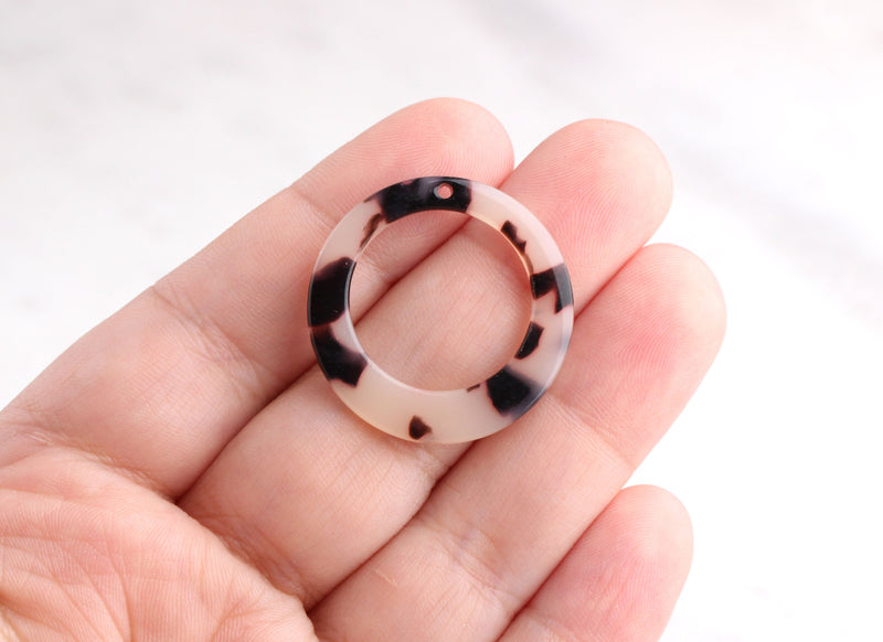 4 Ivory Tortoise Shell Pendants, White Acetate Charms, Donut Bead, Large Loop Connector, Round Ring Link, Medium Circle Pendant, RG040-29-WT