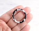 2 Round Ring Connectors, 1 Hole, Black and White Tortoise Shell, Cellulose Acetate, 32mm