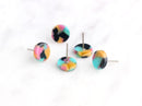 Tiny Circle Earrings Blanks, 1 Pair, Acetate Tortoise Shell Stud Earrings, Small Post Earrings, Teal Studs, Round Circle Studs EAR031-10-TPY