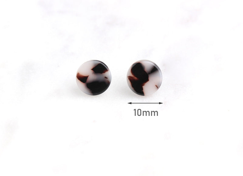White Tortoise Shell Stud Earring Findings, 1 Pair, Small Post Earrings Marble Studs, Acetate Acrylic Earring Parts, Dot Studs EAR032-10-AWT