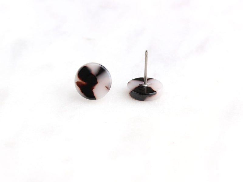 White Tortoise Shell Stud Earring Findings, 1 Pair, Small Post Earrings Marble Studs, Acetate Acrylic Earring Parts, Dot Studs EAR032-10-AWT