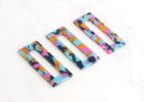 2 Open Rectangles Charms, Bermuda Blue Pink Yellow, Acetate Tortoise Shell, Acrylic Earring Blanks, DX015-50-UPY
