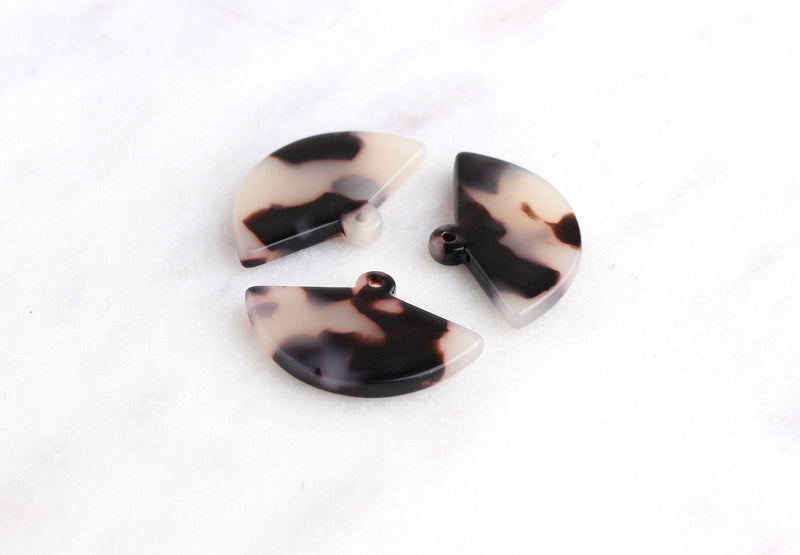 4 White Half Circle Charms, Curved Triangle Fan, Wide Fan Earrings Acrylic Blanks Jewelry Tortoise Shell, Black and White Marble CN029-23-WT
