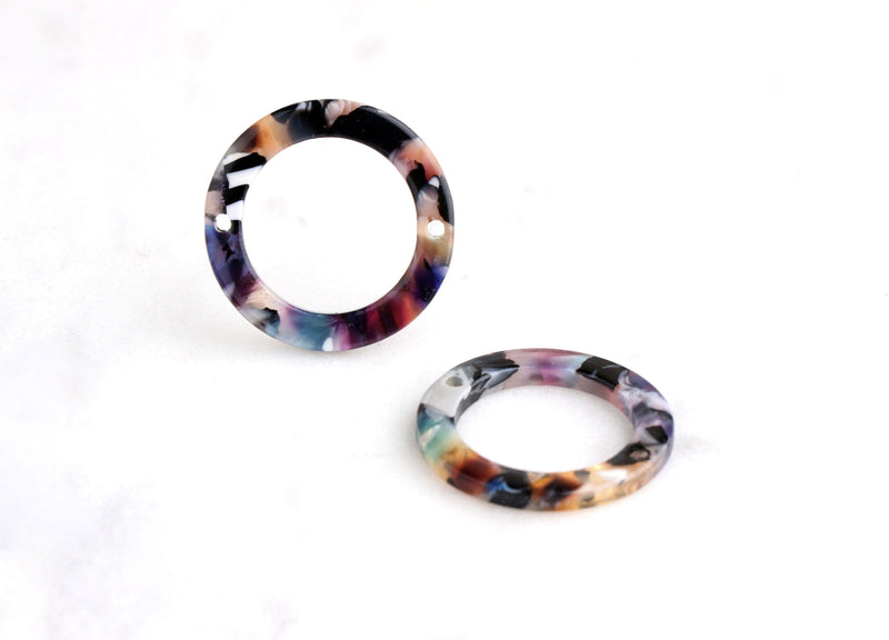 4 Two-Hole Connector Rings, Multi Color Tortoise Shell Hoop Pendant, Circle Links Tortoise Earrings Acetate, Color Block Beads, RG043-25-DMC