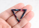 2 Inverted Triangle Ring Charms, Galaxy Marble in Purple and Green, Acetate Plastic, 34.5 x 30mm