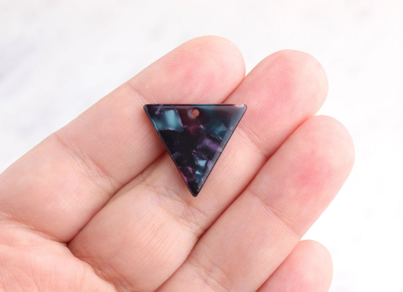 4 Small Triangle Charms, Dark Green Purple Acetate Beads, Arrowhead Charm, 21mm Triangle Marble Acrylic, Resin Earring Findings TR010-21-GXY