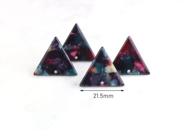 4 Small Triangle Charms, Dark Green Purple Acetate Beads, Arrowhead Charm, 21mm Triangle Marble Acrylic, Resin Earring Findings TR010-21-GXY