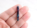 4 Thin Stick Charms, Galaxy Marble in Purple and Green, Cellulose Acetate, 35mm x 5mm