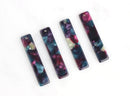 4 Vertical Bar Blank Dangles, Galaxy Marble in Purple and Green, Cellulose Acetate, 36.5 x 7.5mm