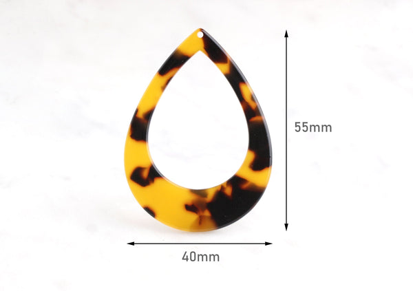 2 Extra Large Teardrop Ring Pendants, Tortoiseshell, Cellulose Acetate, 55 x 40mm