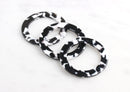 2 Extra Large Circle Ring Links, 1 Hole, Black and White Tortoise Shell, Cellulose Acetate, 47mm
