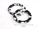 2 Extra Large Circle Ring Links, 1 Hole, Black and White Tortoise Shell, Cellulose Acetate, 47mm