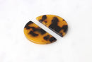 2 Half Moon Necklace Connectors, Two Holes, Tortoiseshell, 37 x 19mm