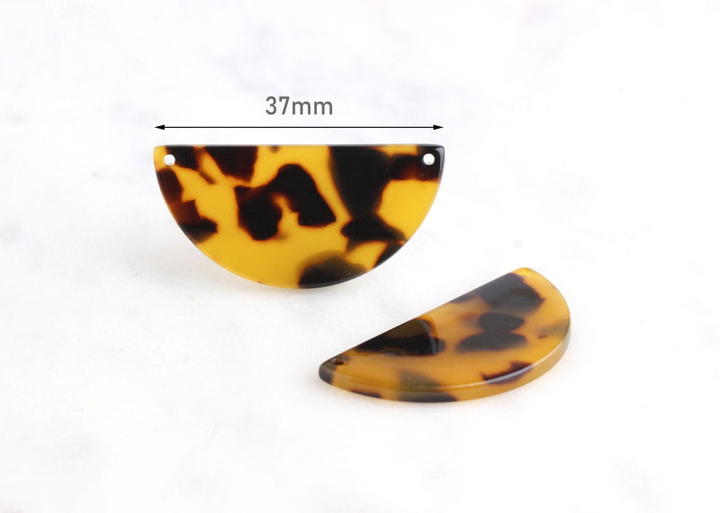 2 Half Moon Necklace Connectors, Two Holes, Tortoiseshell, 37 x 19mm