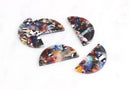 2 Half Circle Findings, Multi Color Tortoise Shell Earrings Acetate, 2 Hole Blank Links Rainbow, Crescent Moon Link, Half Discs CN043-37-DMC