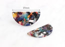 2 Half Circle Findings, Multi Color Tortoise Shell Earrings Acetate, 2 Hole Blank Links Rainbow, Crescent Moon Link, Half Discs CN043-37-DMC