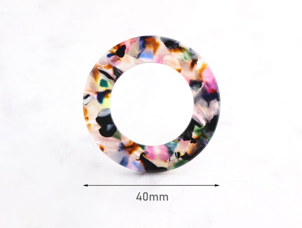 2 Large Connector Rings, Colorful Resin Shapes, O-Ring, Large Circle Links, Clear Acetate Charms, Tortoise Shell Supply, RG046-40-KMC