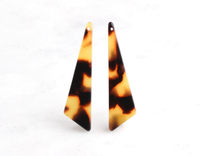2 Skinny Triangle Pendants in Imitation Tortoiseshell, Earring Charms, Cellulose Acetate, 42.25 x 11mm