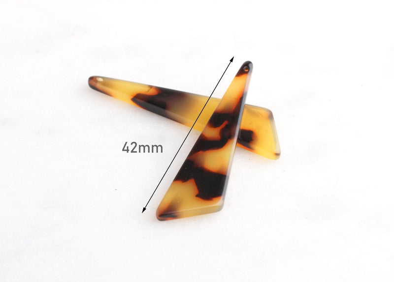 2 Skinny Triangle Pendants in Imitation Tortoiseshell, Earring Charms, Cellulose Acetate, 42.25 x 11mm