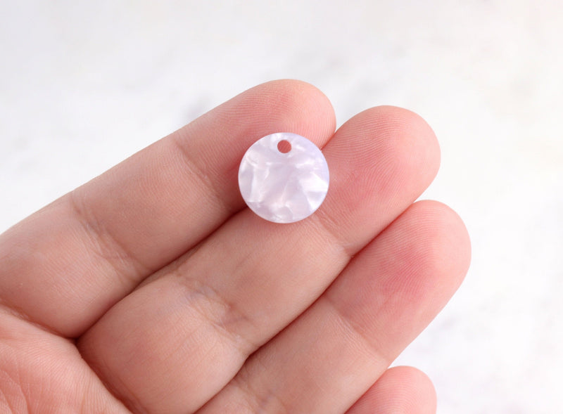 4 Pearl White Discs for Earrings, Thick Sequin Charm, Small Flat Circle Drops, White Acetate Sheet, Fake Pearl Coins, CN049-14-PRL