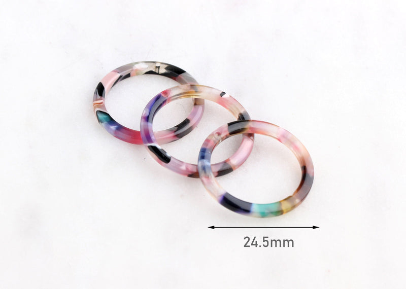 4 Transparent Pink Acrylic Circle Connector Ring, Pink Pastel Color Beads Acetate Findings, One Inch Ring, DIY Tortoise Supply RG048-24-PPST