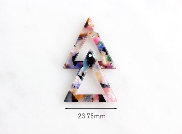 4 Flat Triangle Charms, Cut Out Triangle, Acetate Triangle Marble, Hollow Triangle Pendant Tortoise Shell, Colorful Resin Shape TR014-26-KMC
