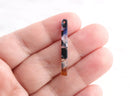 4 Long Bar Charms, 35mm x 4mm Bar, Skinny Bar Vertical, Long Stick Pendant, Black Marble Resin Swirl, Rainbow Tortoise Dangles BAR026-35-KMC