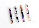4 Long Bar Charms, 35mm x 4mm Bar, Skinny Bar Vertical, Long Stick Pendant, Black Marble Resin Swirl, Rainbow Tortoise Dangles BAR026-35-KMC