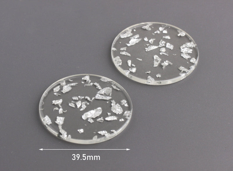 4 Clear Acrylic Circle Blanks, Silver Foil, Transparent Acrylic Clear Discs, Flat Circle Discs, Acrylic Tortoise Shell Supply CN052-40-CSF
