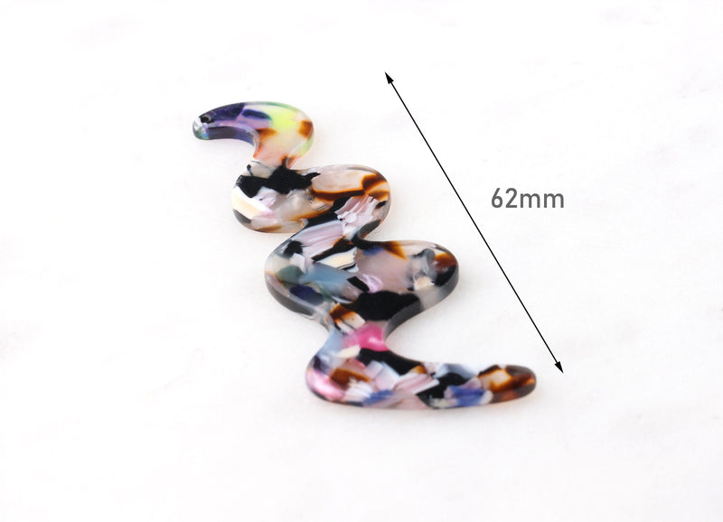 2 Zig Zag Beads, Rainbow Tortoise Shell Beads, Snake Beads, Neon Colors, Colorful Marble Resin Charms Acetate Pendant Necklace, XY006-62-KMC