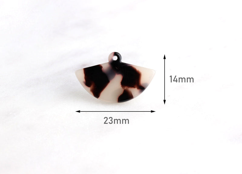 4 White Half Circle Charms, Curved Triangle Fan, Wide Fan Earrings Acrylic Blanks Jewelry Tortoise Shell, Black and White Marble CN029-23-WT