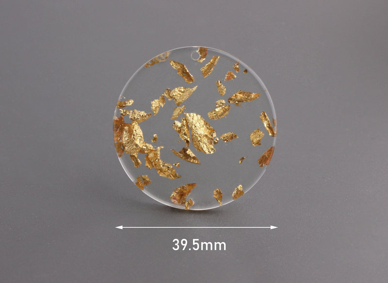 4 Clear Resin Earring Blanks Acrylic Laser Cut Circle 4cm, Large Blank Disc, Clear Gold Foil Leaf, Transparent Charm, CN053-40-CGF