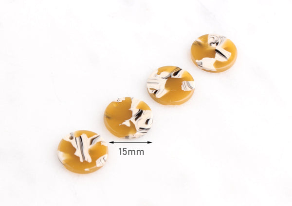 4 Small Flat Circle Charms, 15mm Mini Disc Charm, Acetate Yellow Tortoise Shell Jewelry, Flat Disc Resin, Round Disc Pendant, CN055-15-YWB