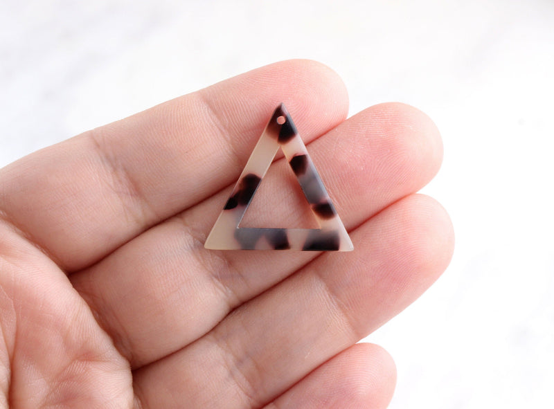 4 Blonde Tortoise Shell Large Triangle Charm, Cellulose Acetate Shapes, Thin Triangle Open, Wholesale Acetate, Light Beige Beads TR008-26-WT