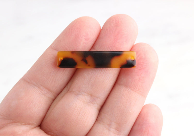 4 Necklace Bar Blanks with Double Hole, Tortoiseshell Findings, Rectangle Link, 2 Hole Connector, Tortoise Shell Jewelry Supply BAR015-35-TT