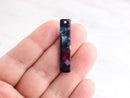 4 Vertical Bar Blank Dangles, Galaxy Marble in Purple and Green, Cellulose Acetate, 36.5 x 7.5mm
